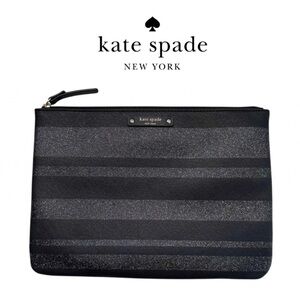 Kate Spade Gia Black and Silver Striped Clutch